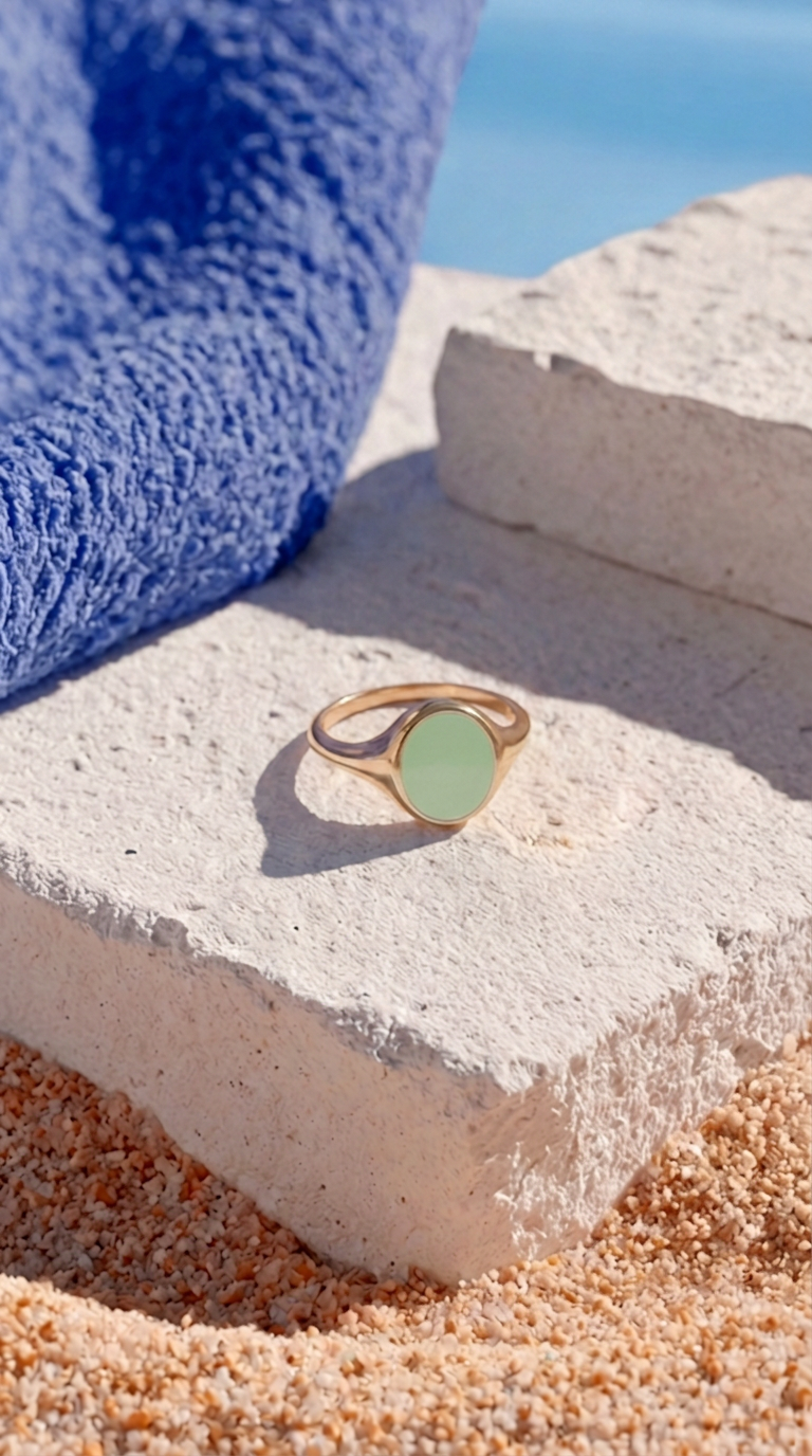 JOOSJE Mint Green signetring met gravure, persoonlijk cadeau van Mélis-Mélos