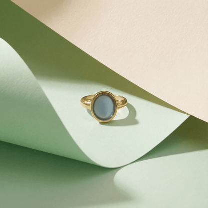 LIMA signetring blauw chalcedoon vergulde setting — Mélis-Mélos