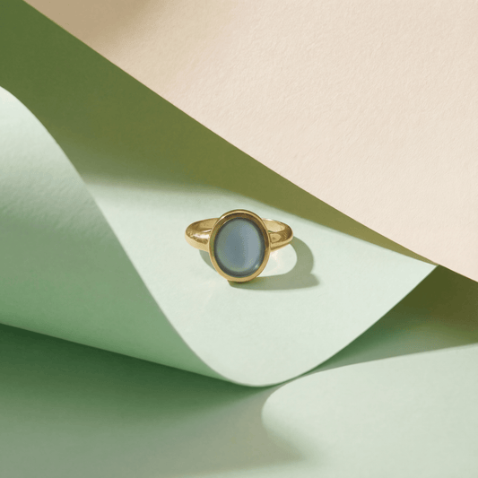LIMA signetring blauw chalcedoon vergulde setting — Mélis-Mélos