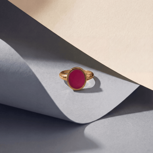 LIMA signetring rood framboosrode chalcedoon goud — Mélis-Mélos